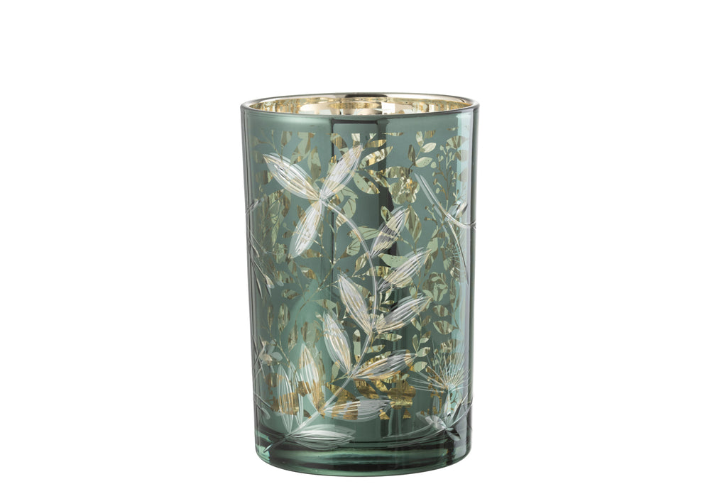 Orkaanbladeren Glas Groen/Antiek Goud Groot