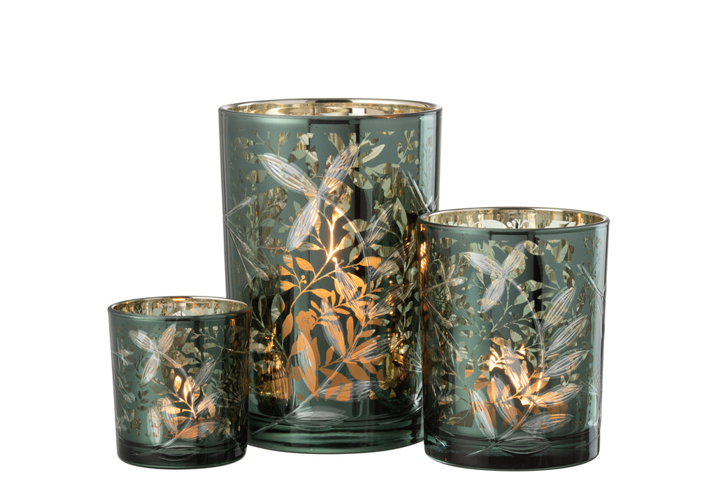 Orkaanbladeren Glas Groen/Antiek Goud Groot