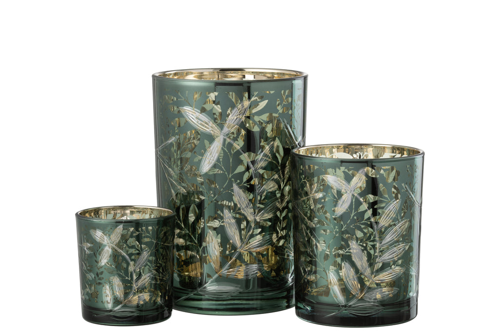 Orkaanbladeren Glas Groen/Antiek Goud Groot