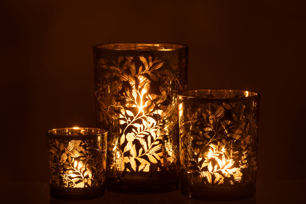 Orkaanbladeren Glas Groen/Antiek Goud Groot
