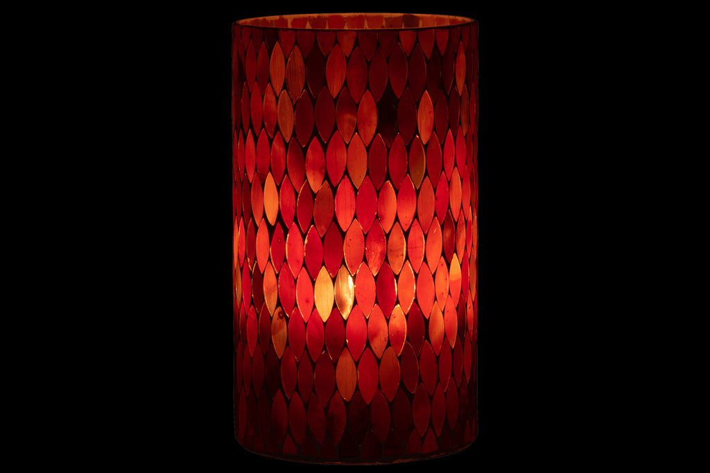 ORKAAN MOZAÏEK BLAD GLAS ROOD/ORANJE GROOT