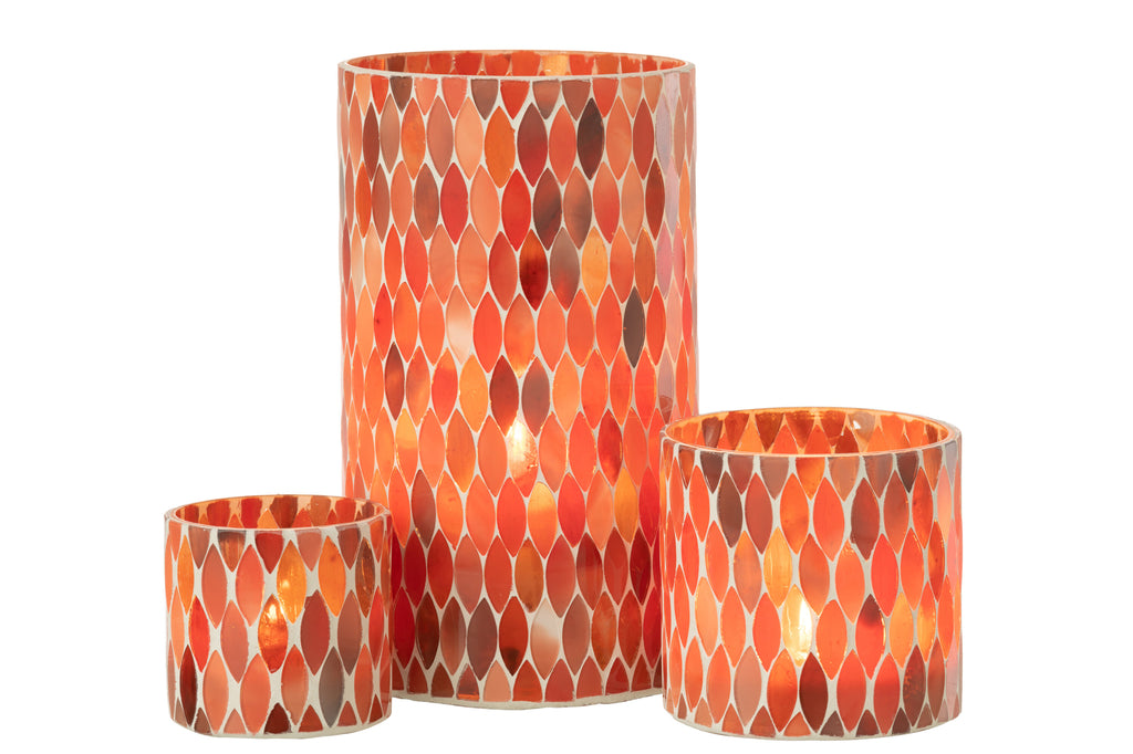 ORKAAN MOZAÏEK BLAD GLAS ROOD/ORANJE GROOT