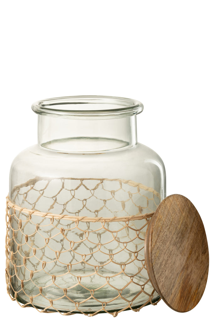 Potdeksel Breien Glas/Hout/Jute Transparant Groot