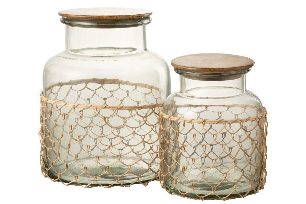 Potdeksel Breien Glas/Hout/Jute Transparant Groot