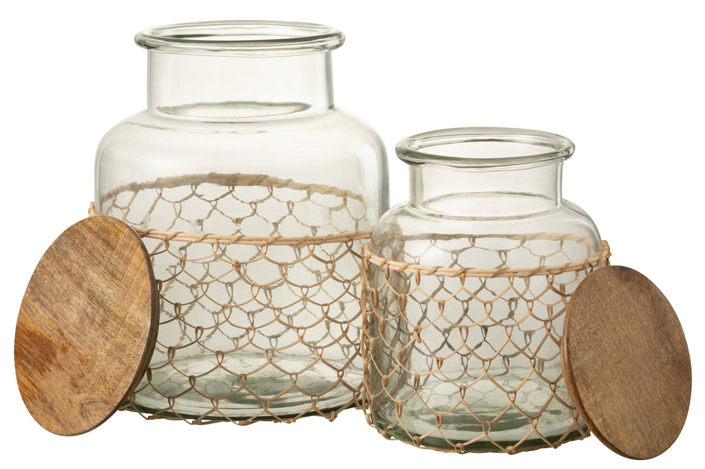 Potdeksel Breien Glas/Hout/Jute Transparant Groot