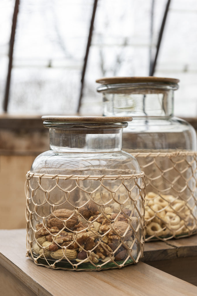 Potdeksel Breien Glas/Hout/Jute Transparant Groot