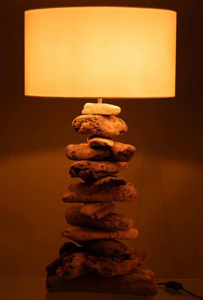 Lamp+Kap Drijfhout Natuur/Beige Klein