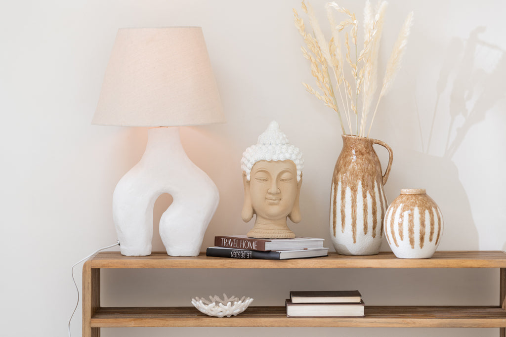 Lamp + Kap Poten Papier Mache Wit