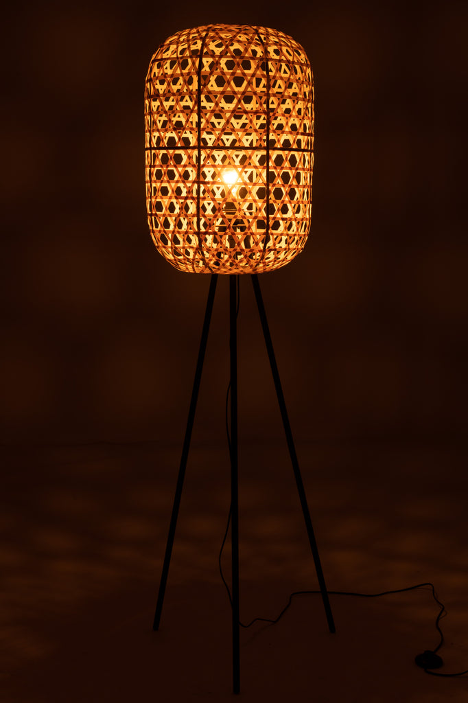 Lamp Staande Statief Rond Bamboe Metaal Naturel/Zwart