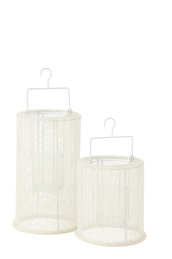Lantaarn Hangende Cilinder Metaal/Polyester Wit Groot