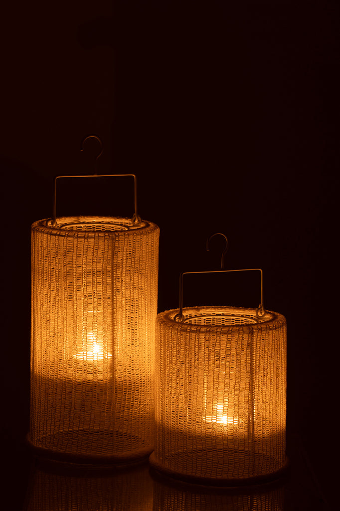 Lantaarn Hangende Cilinder Metaal/Polyester Wit Groot