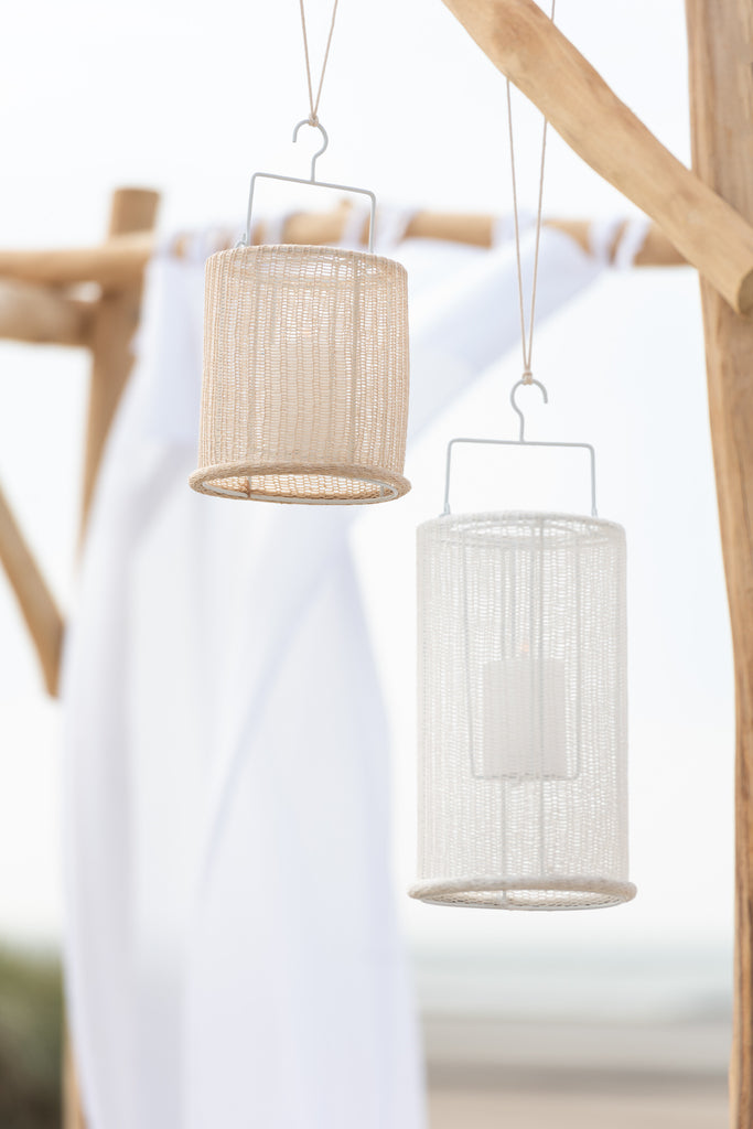 Lantaarn Hangende Cilinder Metaal/Polyester Wit Groot