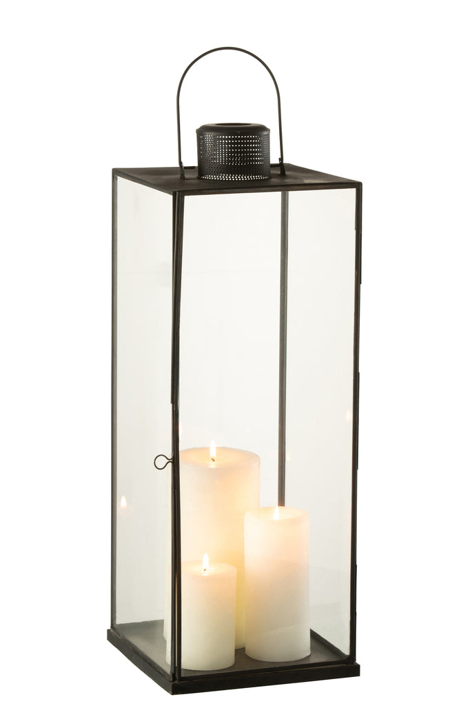 Lantaarn Hoog Glas/Metaal Zwart