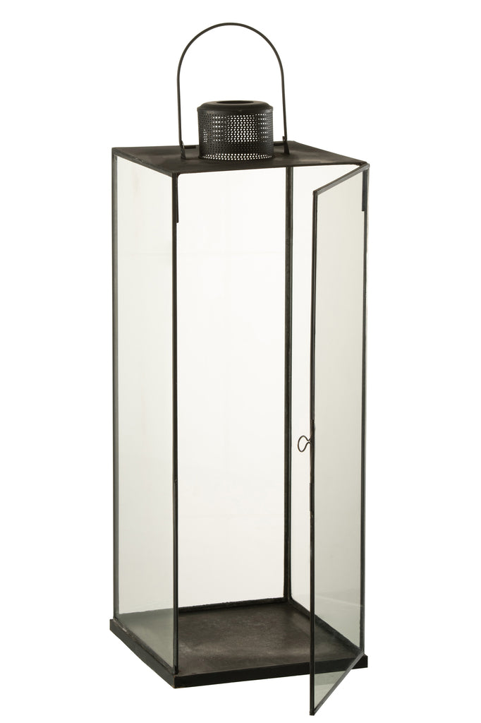Lantaarn Hoog Glas/Metaal Zwart