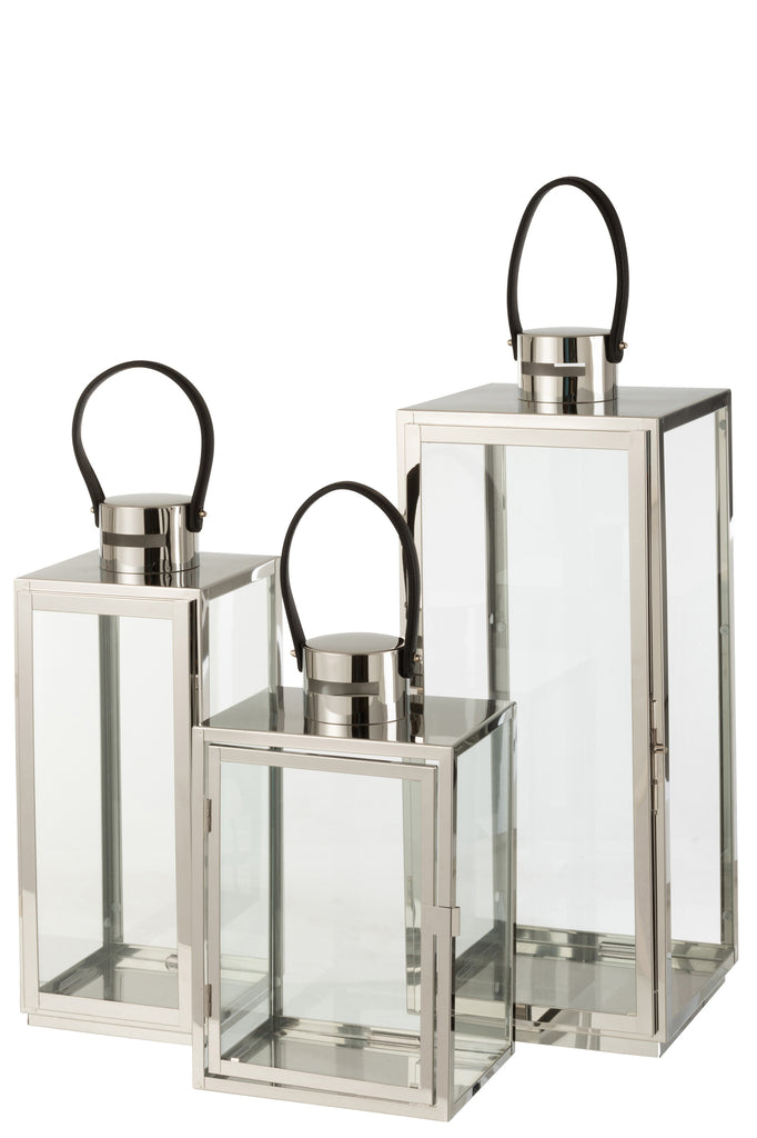 Lantaarn Vierkant Metaal/Glas Zilver
