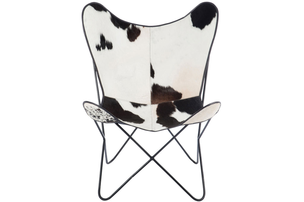 Lounge Chair Koeienhuid/Metaal Wit/Zwart