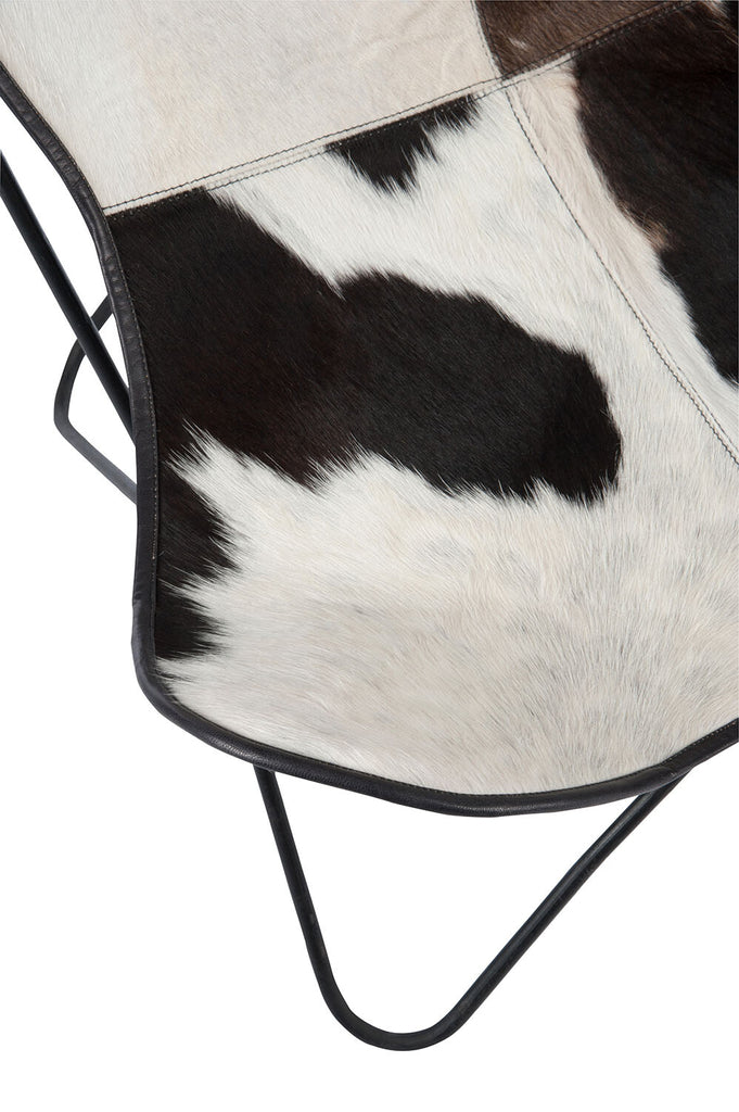 Lounge Chair Koeienhuid/Metaal Wit/Zwart