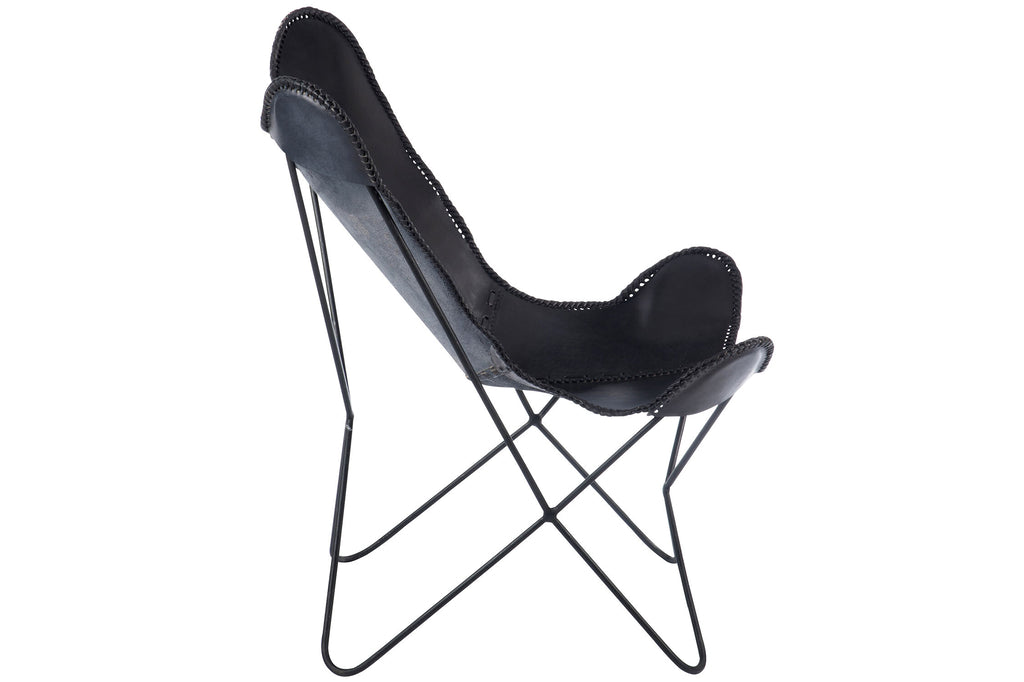 Lounge Chair Leer/Metaal Zwart