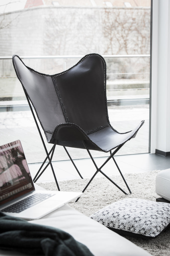 Lounge Chair Leer/Metaal Zwart