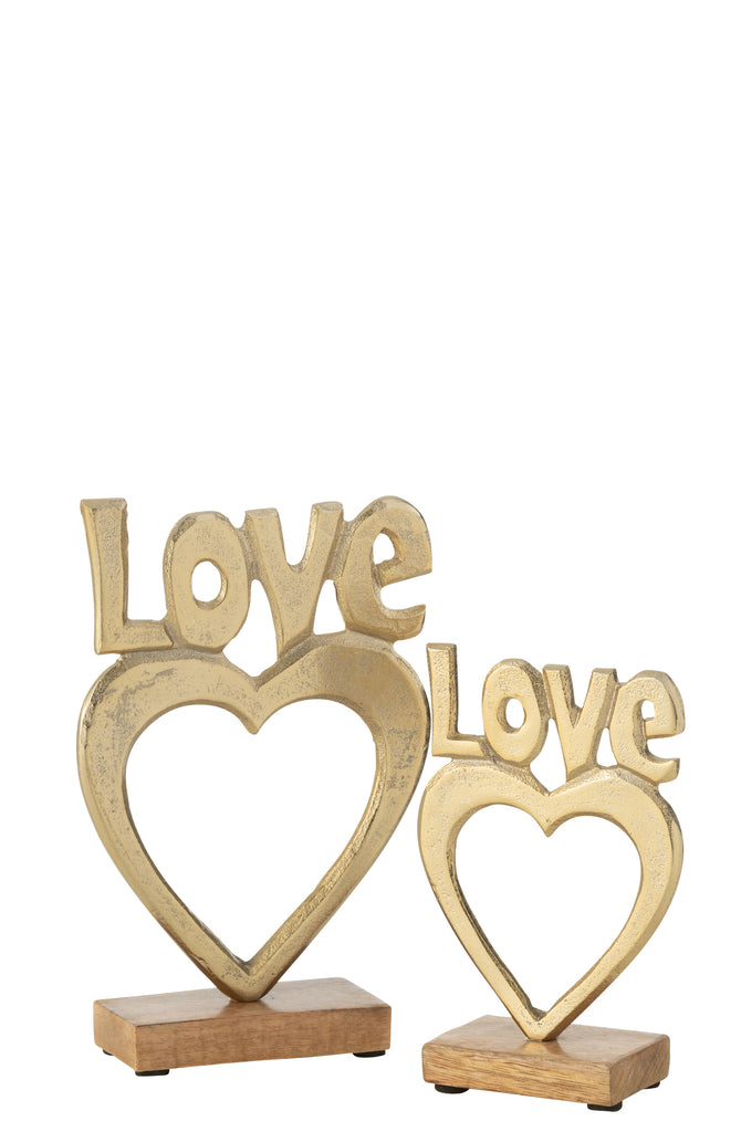 Liefdeshart op voet aluminium/hout goud groot