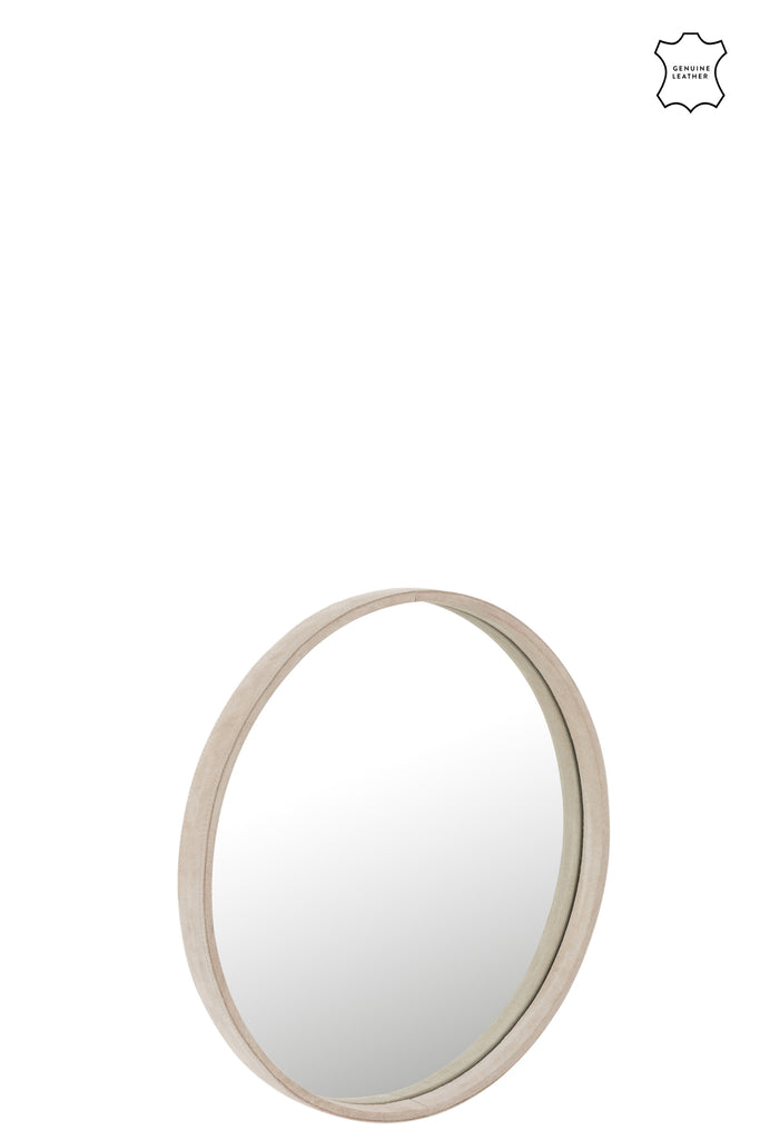 Spiegel Rond Leer Beige Klein