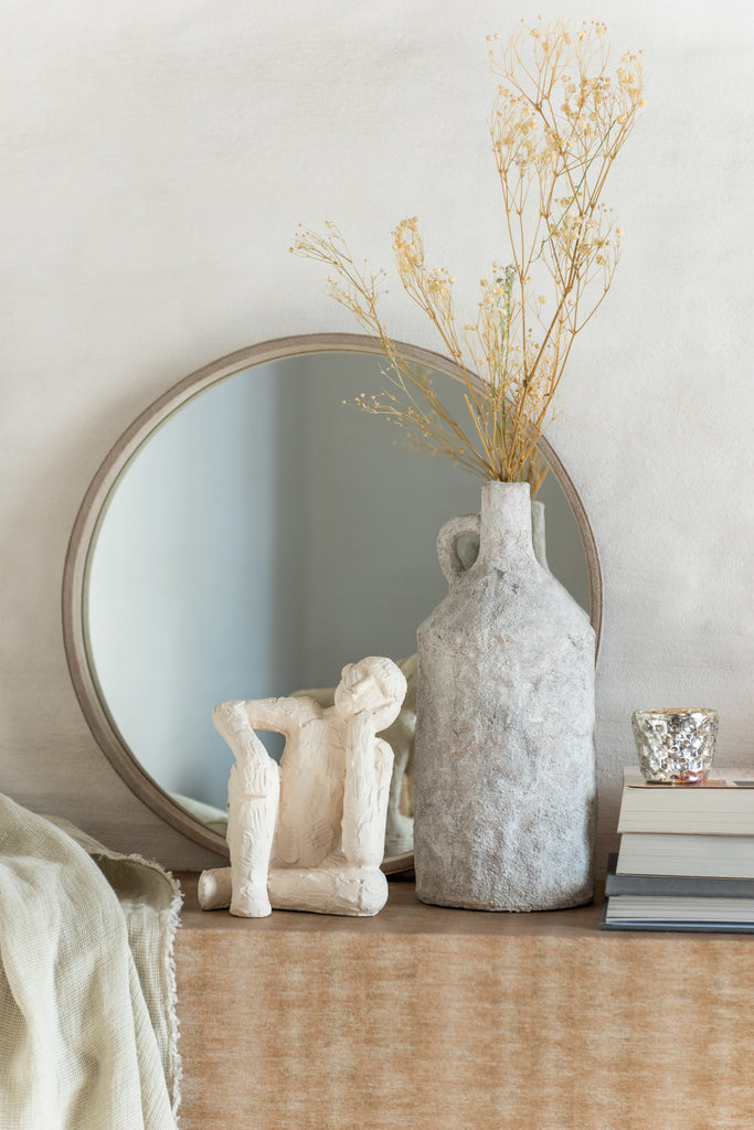 Spiegel Rond Leer Beige Klein