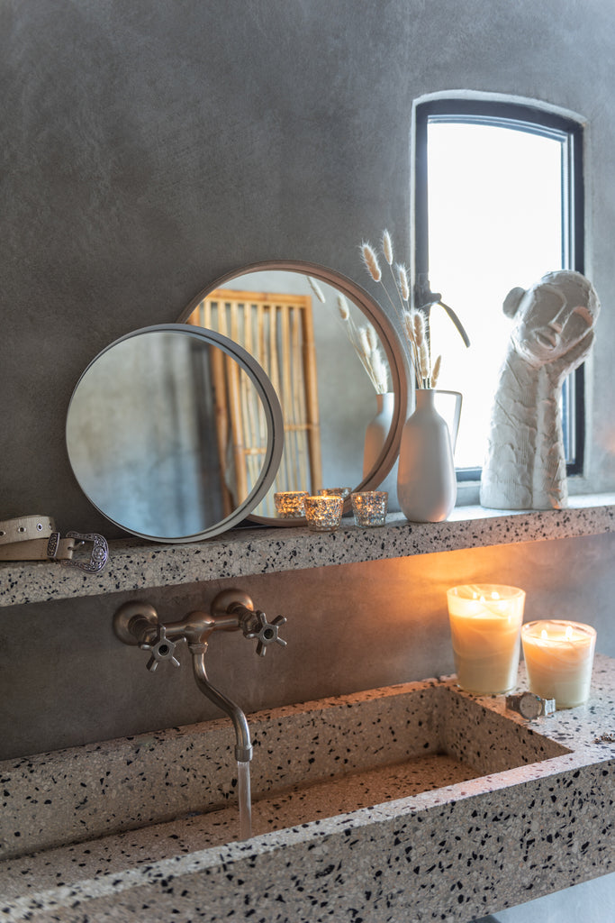 Spiegel Rond Leer Beige Klein