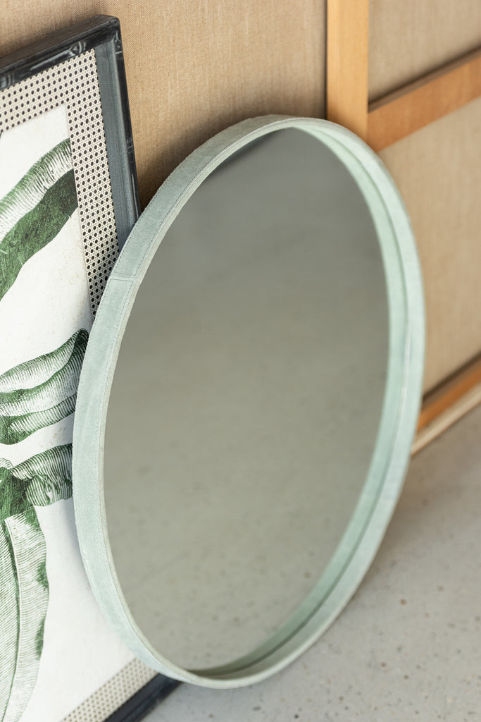 Spiegel Rond Leer Groen Groot