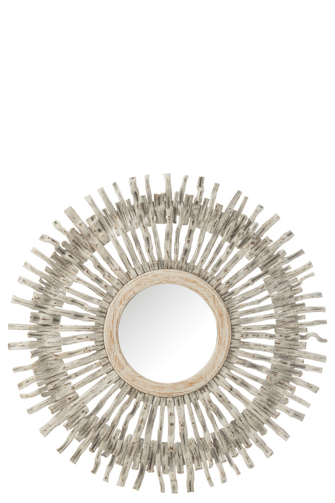 Spiegel Rond Zon Hout Gewassen Wit