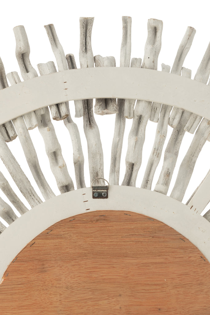 Spiegel Rond Zon Hout Gewassen Wit