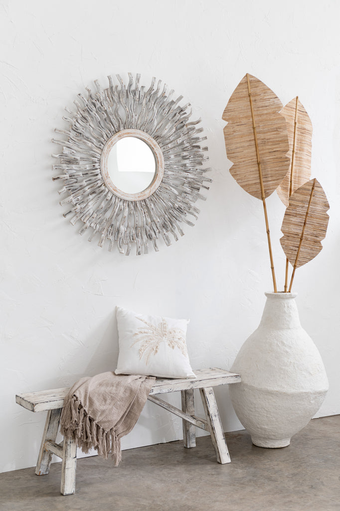 Spiegel Rond Zon Hout Gewassen Wit
