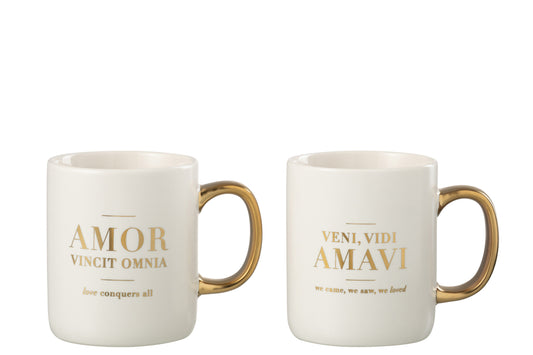 Mok Bericht Amour Latijns Porselein Wit / Goud Assortiment Van 2