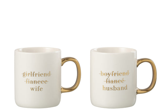 Mok Bericht Mariage Engels Porselein Wit/Goud Assortiment Van 2