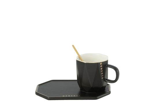 Mok+Schotel+Lepel Moments Keramiek Zwart
