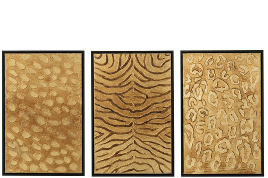 Schilderij Dierenprint Hout/Canvas Zwart/Goud Assortiment Van Drie