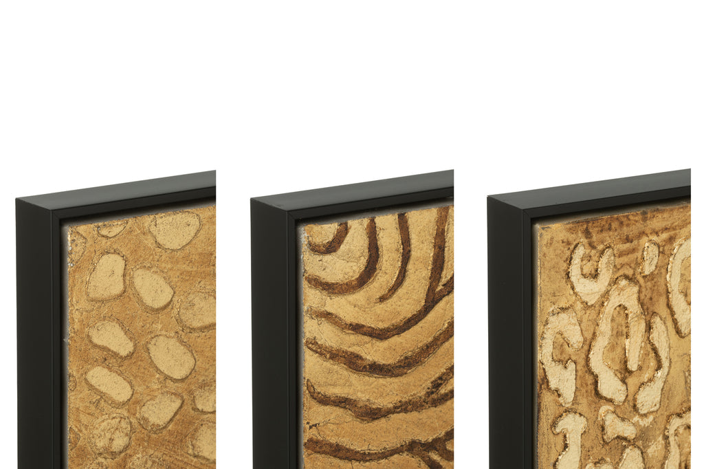 Schilderij Dierenprint Hout/Canvas Zwart/Goud Assortiment Van Drie