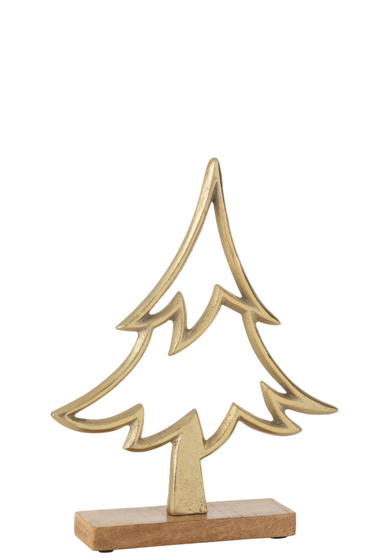Dennenboom op voet aluminium/hout goud groot