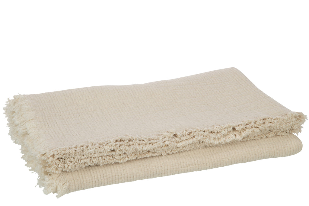 Plaid Franjes Katoenen Mousseline Lichtbeige