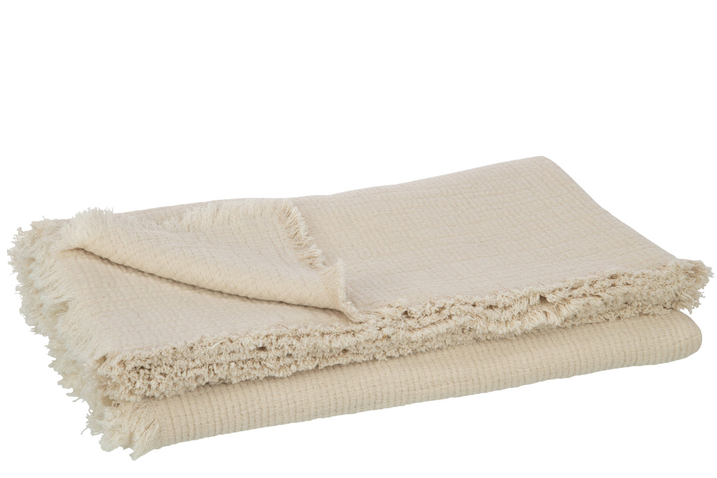 Plaid Franjes Katoenen Mousseline Lichtbeige