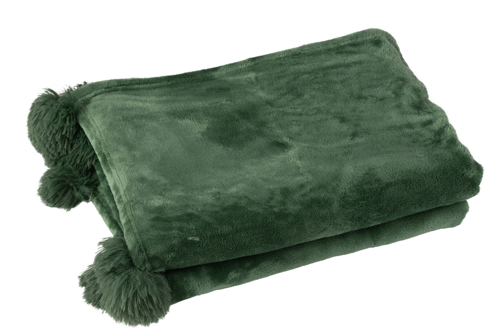 Plaid Pompom Polyester Donkergroen