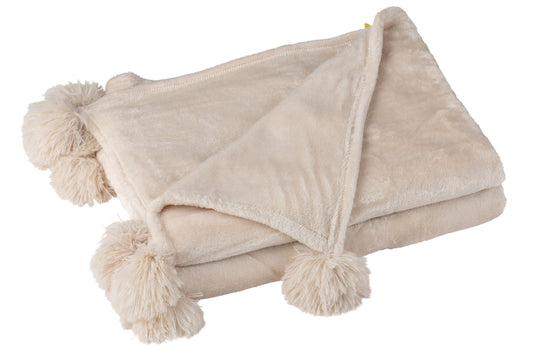 Plaid Pompom Polyester Lichtbeige