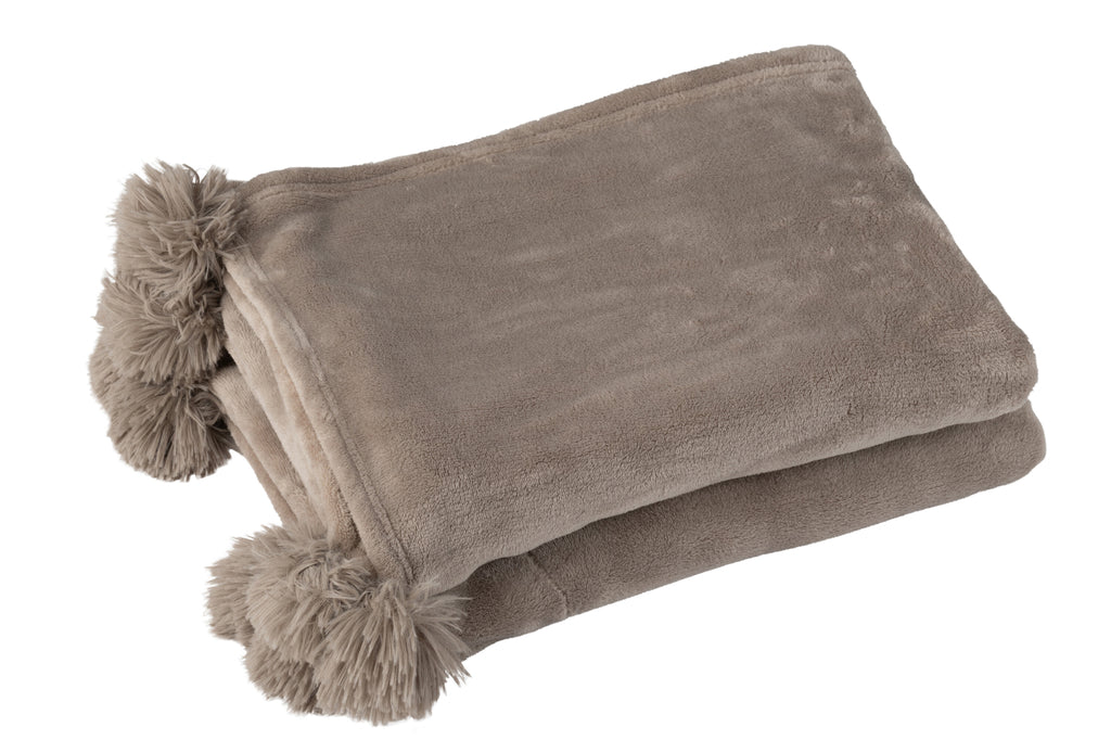 Geruite Pompom Polyester Taupe