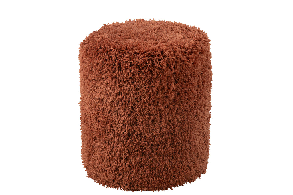 Poef Cilinder Shaggy Polyester Baksteen
