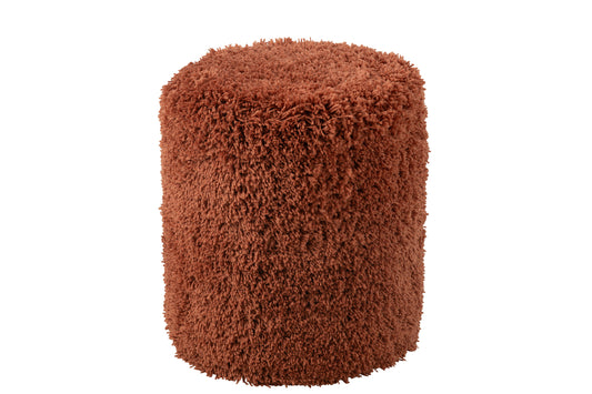 Poef Cilinder Shaggy Polyester Baksteen