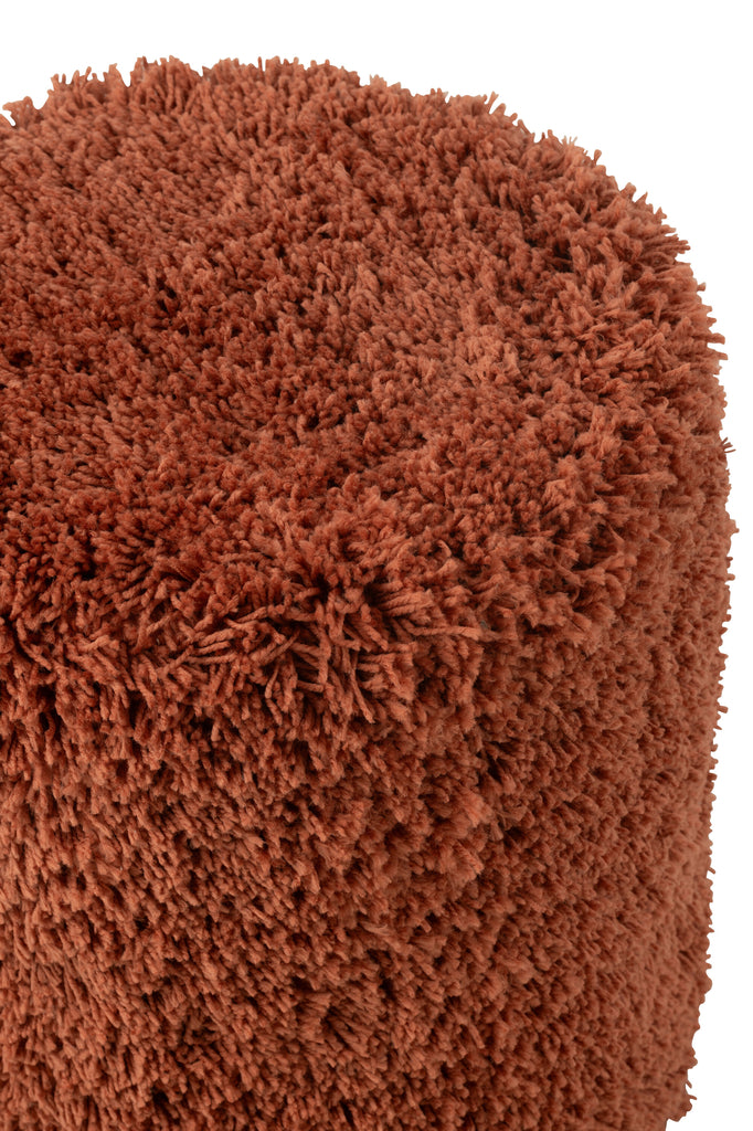 Poef Cilinder Shaggy Polyester Baksteen