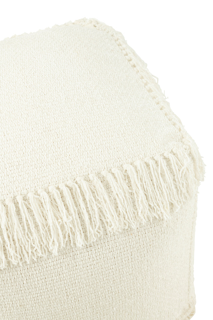 Poef Vierkant Geweven+Franjes Viscose Wit