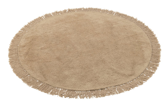 Tapijt Rond+Franjes Donkerbeige