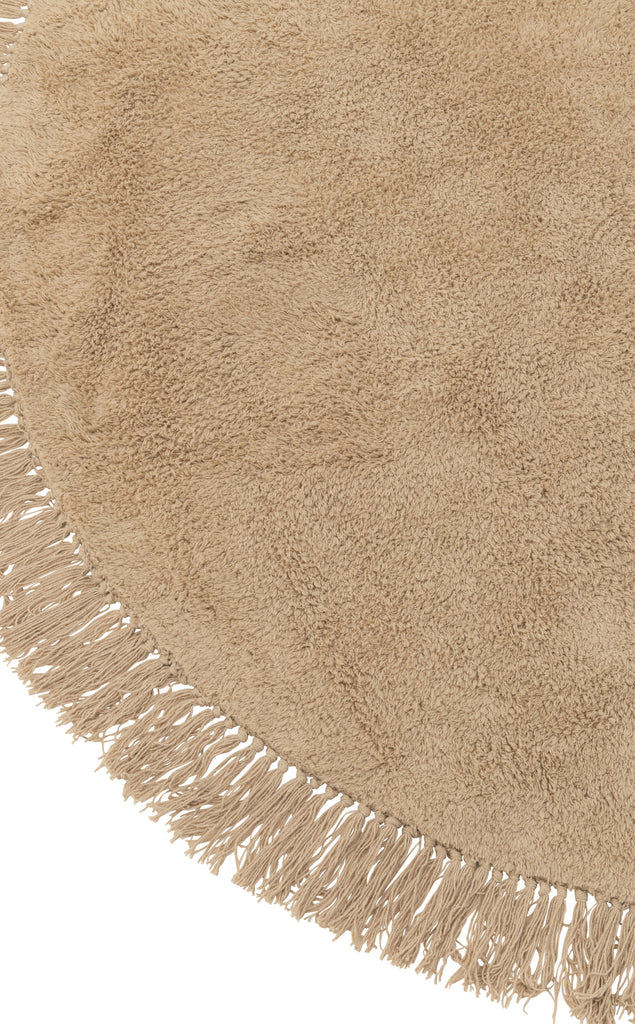 Tapijt Rond+Franjes Donkerbeige