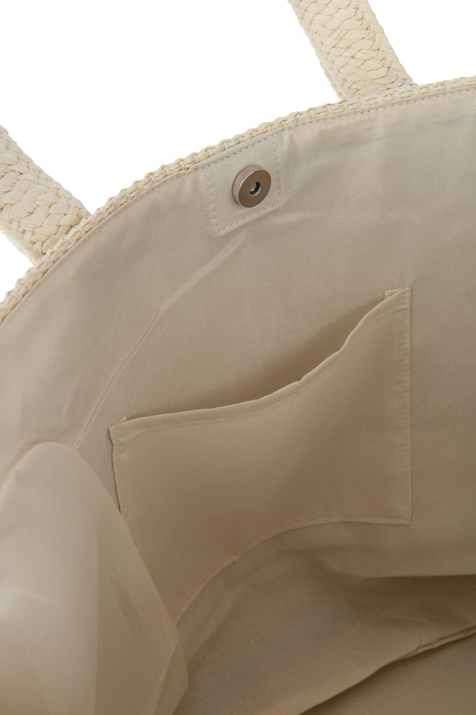 Set van 2 strandtas strepen + hoed papier beige/lichtbruin