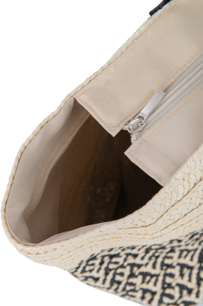 Set van 2 tas + hoed patronen papier/katoen beige/zwart